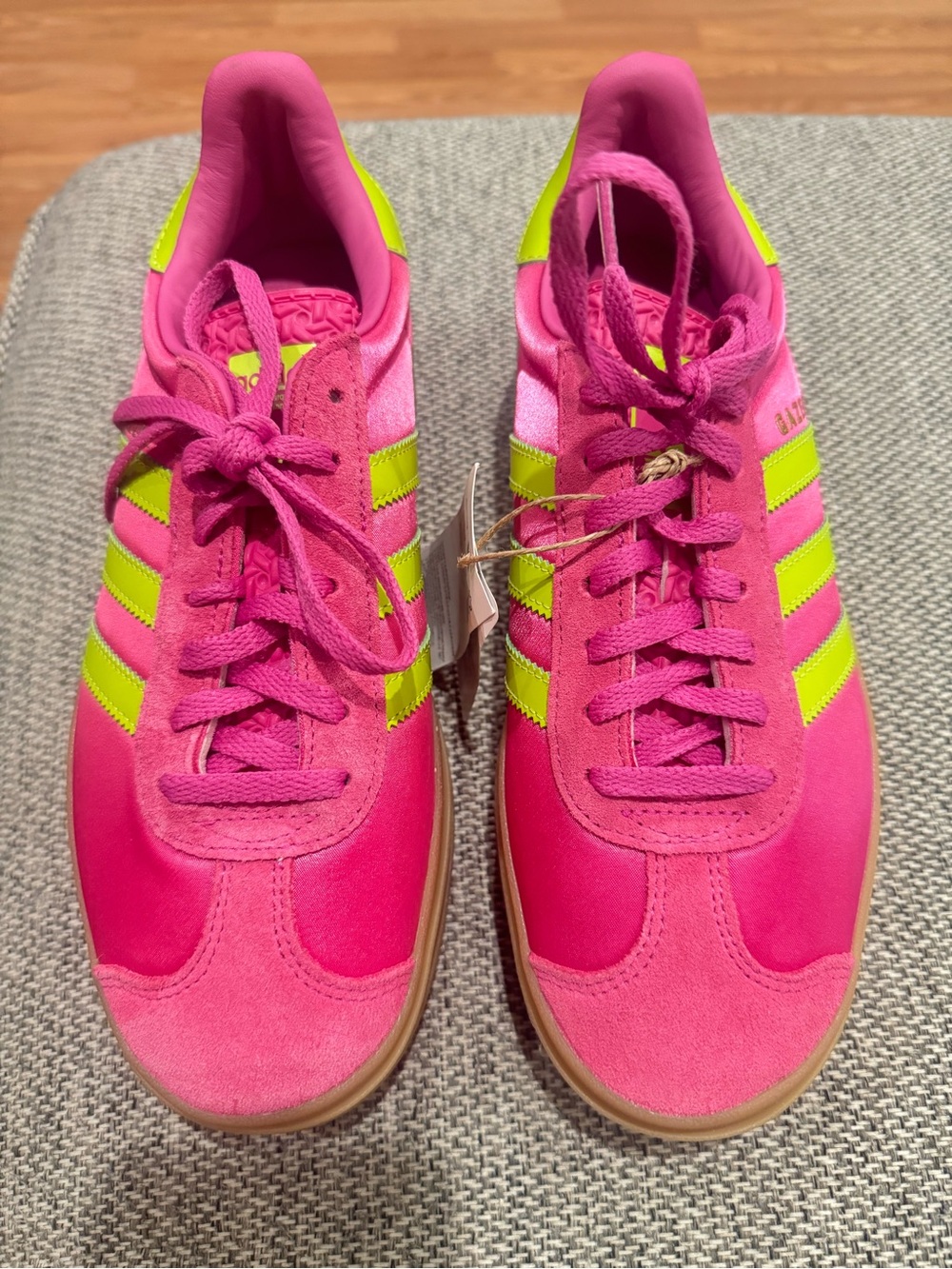 Adidas Gazelle Bold Satin Low Top Sneakers Lucid Fuchsia Solar Slime JI2705